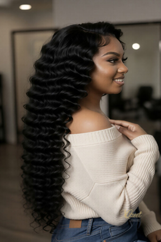 XQzeet 13×6 Transparent Lace Frontal #1B Loose Deep Wave