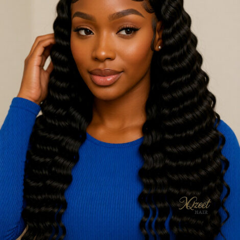 XQzeet Pre-Plucked 13X4 Lace Frontal #1B Deep Wave