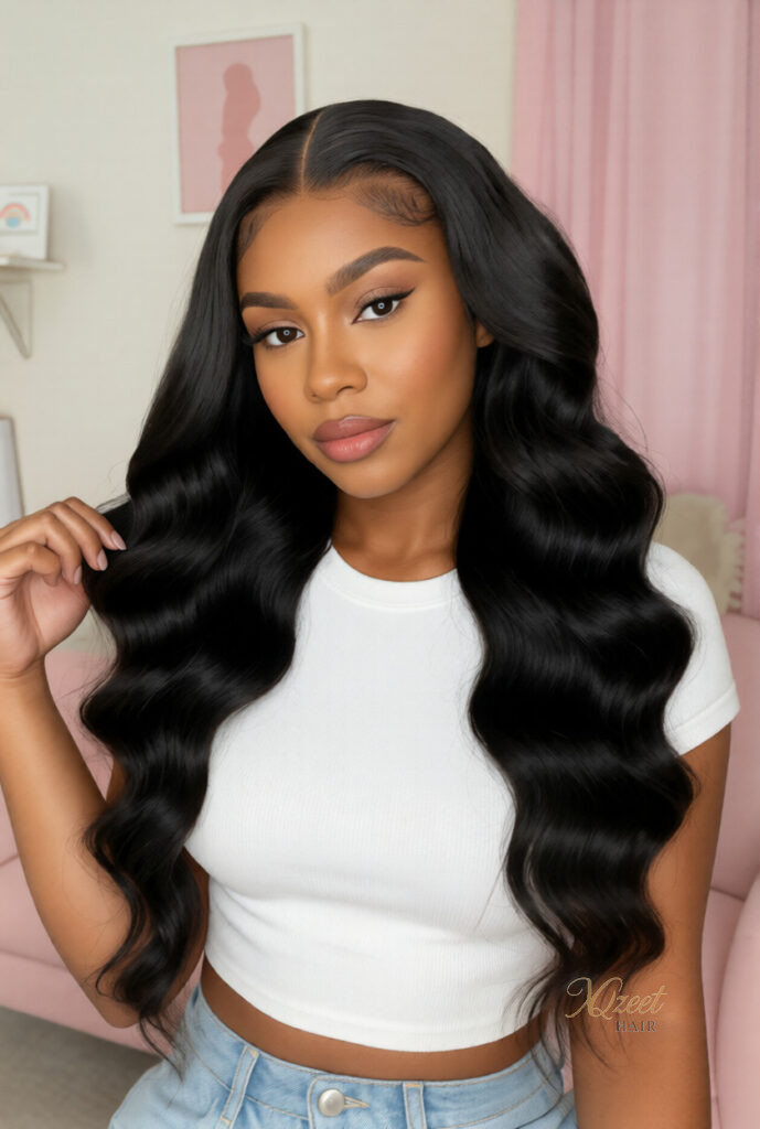 XQzeet 4×4 Transparent Lace Closure #1B Body Wave