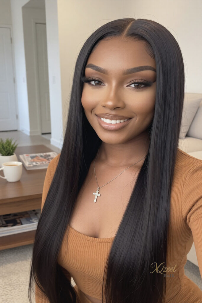 XQzeet 4×4 Transparent Lace Closure #1B Silky Straight