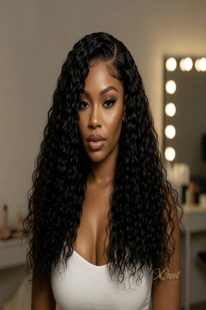 XQzeet 13X4 Lace Frontal #1B Water Wave