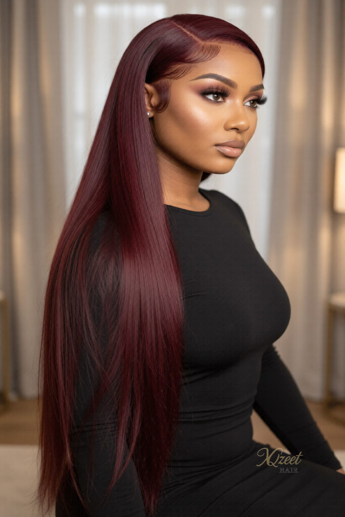 XQzeet 13X4 Lace Frontal Burgundy #99J Silky Straight