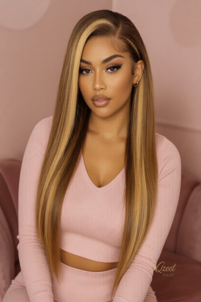 XQzeet 13x4 Lace Frontal #P4/27 Highlight Silky Straight