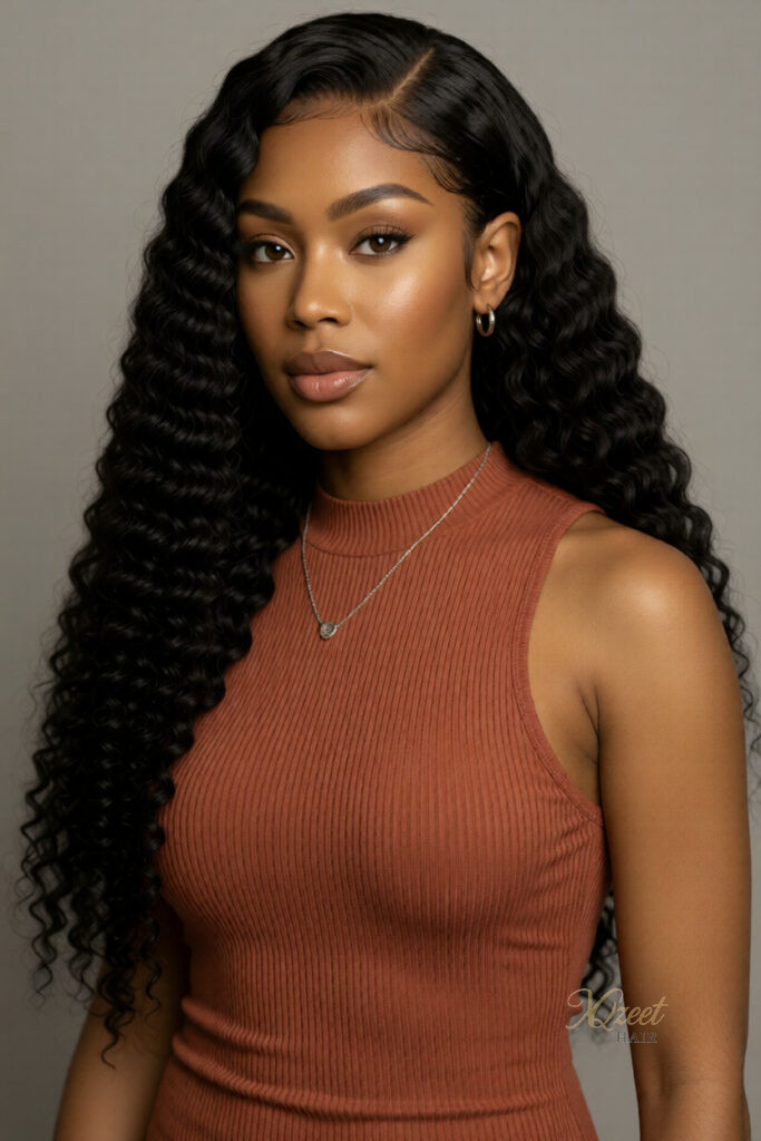 XQzeet 13X4 Lace Frontal #1B Pineapple Wave
