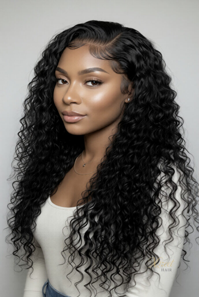 XQzeet 13×6 HD Lace Frontal #1B Deep Wave