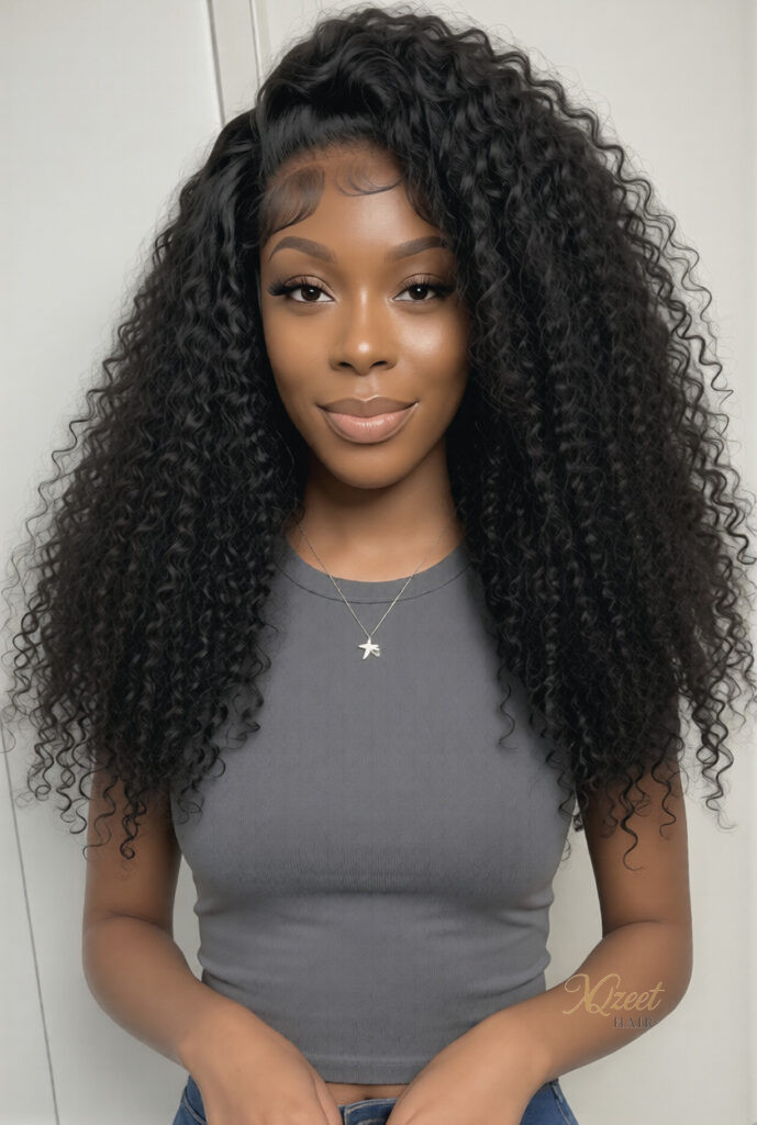 XQzeet 13×6 HD Lace Frontal #1B Kinky Curly