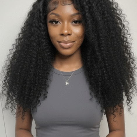 XQzeet 13×6 HD Lace Frontal #1B Kinky Curly