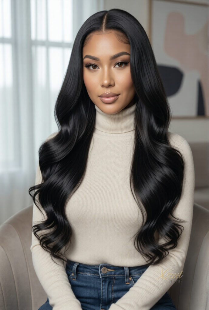 XQzeet 13×6 Transparent Lace Frontal #1B Body Wave