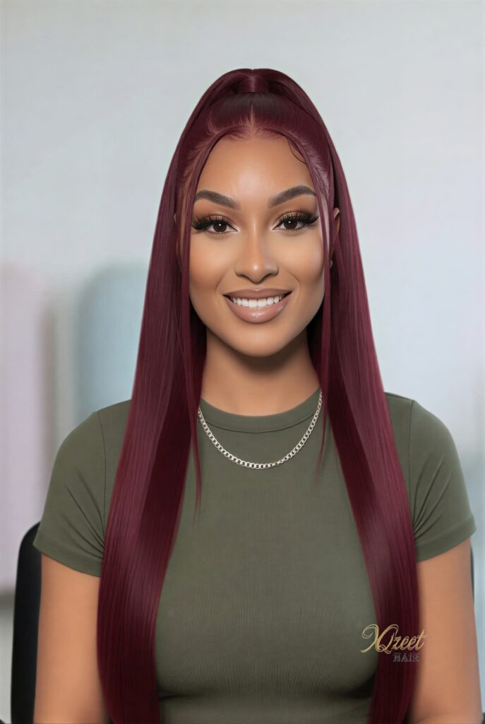 XQzeet 13×6 HD Lace Frontal #99J Burgundy Silky Straight