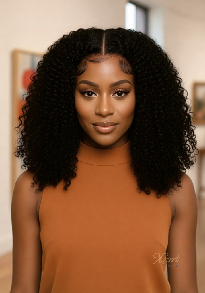 XQzeet 13×6 Transparent Lace Frontal #1B Kinky Curly