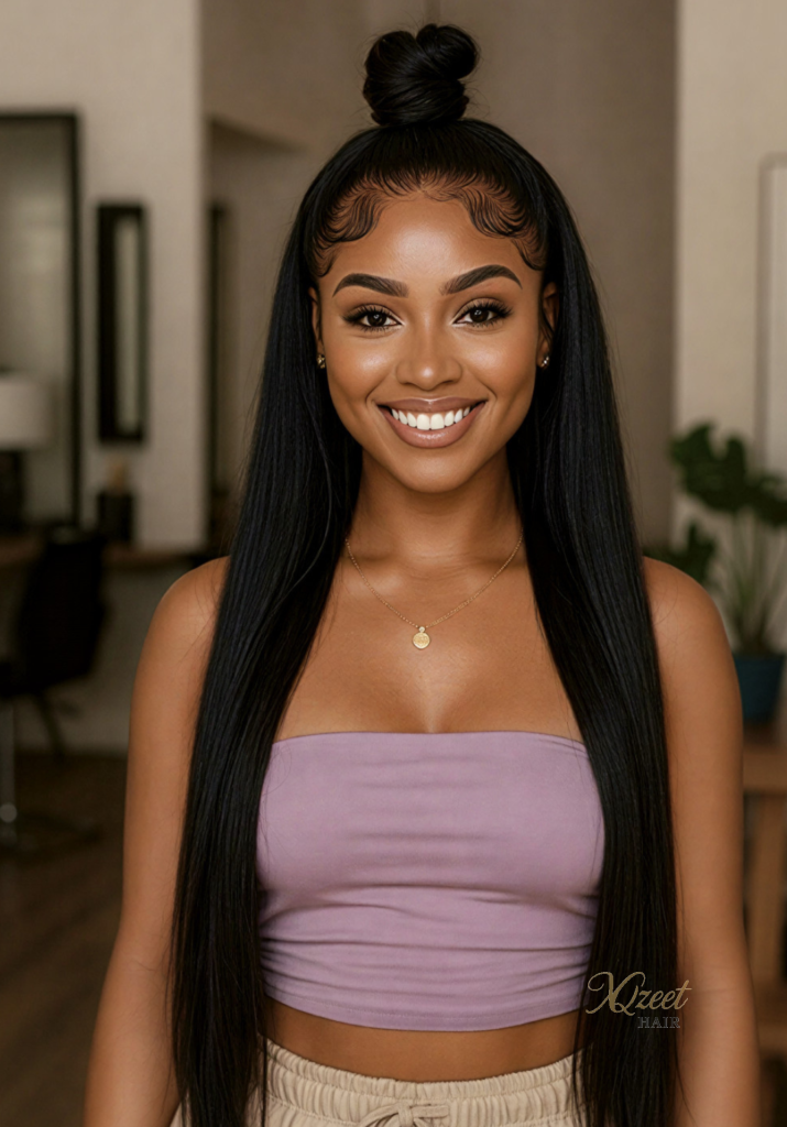 XQzeet 13×6 Transparent Lace Frontal #1B Silky Straight
