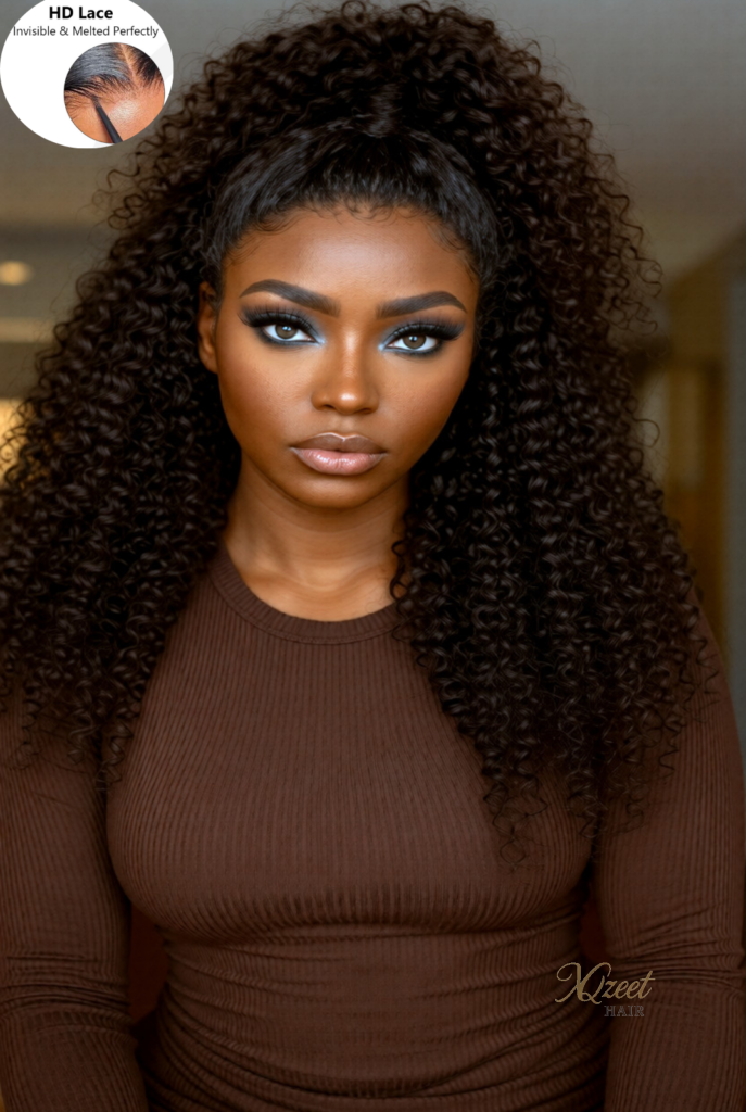 XQzeet 360 HD Lace #1B Kinky Curly
