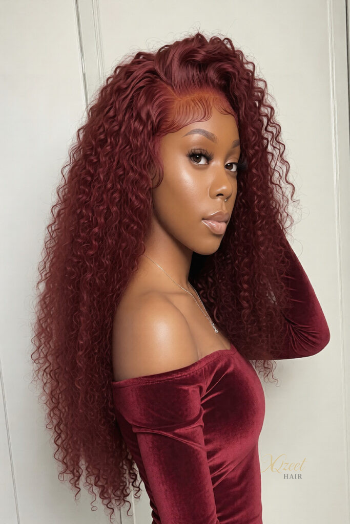 XQzeet 13×6 HD Lace Frontal #99J Burgundy Kinky Curly